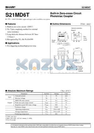 S21MD6T datasheet - Built-in Zero-cross Circuit Phototriac Coupler