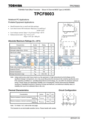 TPCF8003 datasheet - notebook PC Applications Portable Equipment Applications