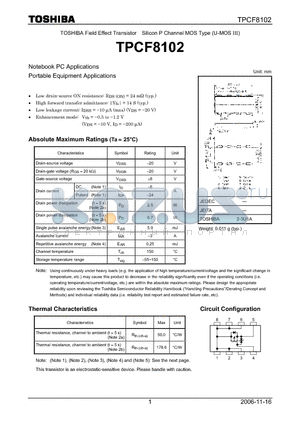 TPCF8102 datasheet - TOSHIBA Field Effect Transistor Silicon P Channel MOS Type (U-MOS III)