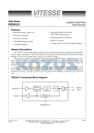 VSC8121 datasheet - 2.488GHz SONET/SDH Clock Generator