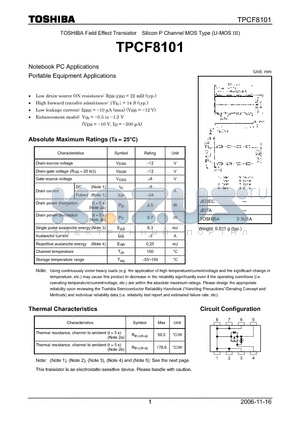 TPCF8101_07 datasheet - TOSHIBA Field Effect Transistor Silicon P Channel MOS Type (U-MOS III)
