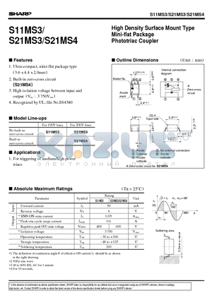 S21MS3 datasheet - High Density Surface Mount Type Mini-flat Package Phototriac Coupler