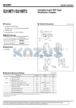 S21MT1 datasheet - Compact 4-pin DIP Type Phototriac Coupler