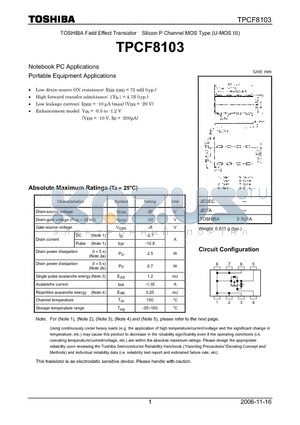 TPCF8103_07 datasheet - TOSHIBA Field Effect Transistor Silicon P Channel MOS Type (U-MOS III)