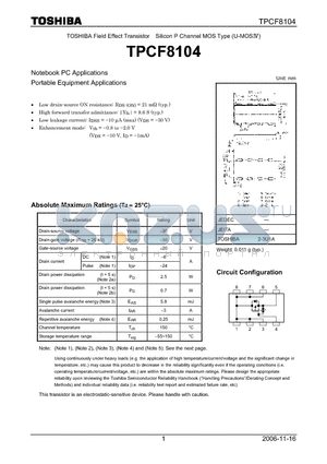 TPCF8104_07 datasheet - TOSHIBA Field Effect Transistor Silicon P Channel MOS Type (U-MOS)
