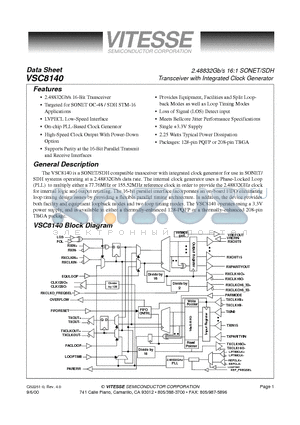 VSC8140TW datasheet - 2.48832Gb/s 16:1 SONET/SDH Transceiver with Integrated Clock Generator