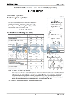 TPCF8201 datasheet - TOSHIBA Field Effect Transistor Silicon N Channel MOS Type (U-MOS III)