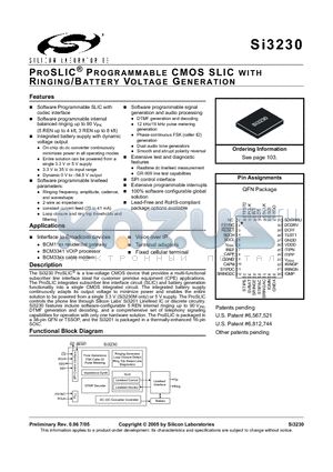 SI3230-X-FM datasheet - PROSLIC^ PROGRAMMABLE CMOS SLIC WITH RINGING/BATTERY VOLTAGE GENERATION