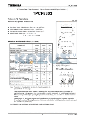 TPCF8303_07 datasheet - TOSHIBA Field Effect Transistor Silicon P Channel MOS Type (U-MOS IV)
