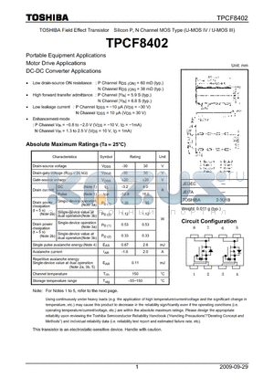 TPCF8402 datasheet - Field Effect Transistor Silicon P, N Channel MOS Type (U-MOS IV / U-MOS III)