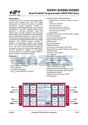 SI3241 datasheet - Quad ProSLIC^ Programmable CMOS SLIC/Codec