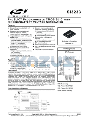 SI3233-X-FM datasheet - PROSLIC^ PROGRAMMABLE CMOS SLIC WITH RINGING/BATTERY VOLTAGE GENERATION