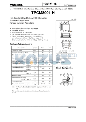 TPCM8001-H datasheet - High Speed and High Efficiency DC-DC Converters, Notebook PC Applications, Portable Equipment Applications