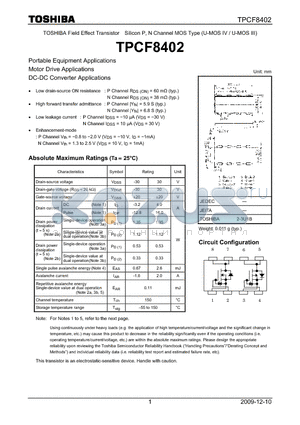 TPCF8402_0912 datasheet - Portable Equipment Applications Motor Drive Applications DC-DC Converter Applications