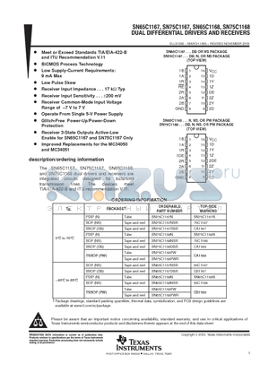 SN75C1168PWR datasheet - DUAL DIFFERENTIAL DRIVERS AND RECEIVERS