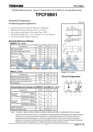 TPCF8B01_07 datasheet - TOSHIBA Multi-Chip Device Silicon P Channel MOS Type (U-MOS III) / Schottky Barrier Diode
