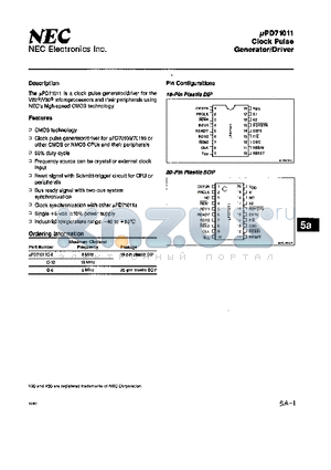 UPD71011C-10 datasheet - COCK PULSE GENERATOR/DIRVER