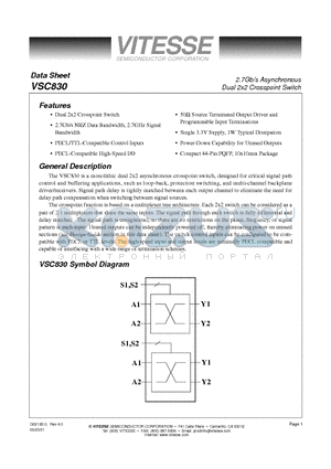 VSC830 datasheet - 2.7Gb/s Asynchronous Dual 2x2 Crosspoint Switch