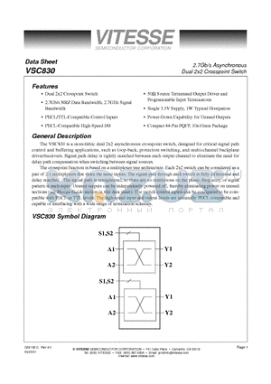 VSC830QZ datasheet - 2.7Gb/s Asynchronous Dual 2x2 Crosspoint Switch