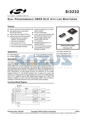 SI3232-X-FQ datasheet - DUAL PROGRAMMABLE CMOS SLIC WITH LINE MONITORING