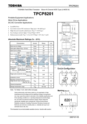 TPCP8201 datasheet - TOSHIBA Field Effect Transistor Silicon N Channel MOS Type (U-MOS III)