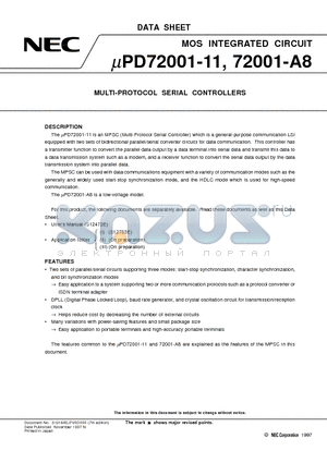 UPD72001-A8 datasheet - MULTI-PROTOCOL SERIAL CONTROLLERS