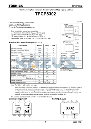 TPCP8302 datasheet - Silicon P Channel MOS Type (U-MOS)