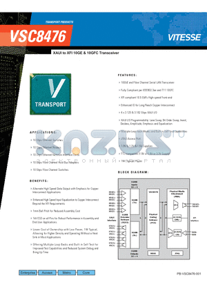 VSC8476 datasheet - XAUI to XFI 10GE & 10GFC Transceiver