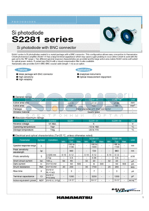 S2281 datasheet - Si photodiode with BNC connector