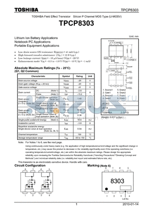 TPCP8303 datasheet - Lithium Ion Battery Applications Notebook PC Applications Portable Equipment Applications