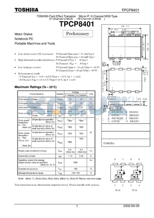 TPCP8401 datasheet - Motor Dreive Notebook PC Portable Machines and Tools