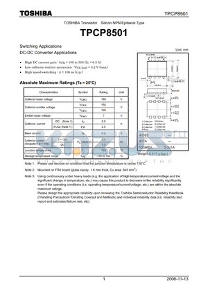 TPCP8501 datasheet - TOSHIBA Transistor Silicon NPN Epitaxial Type