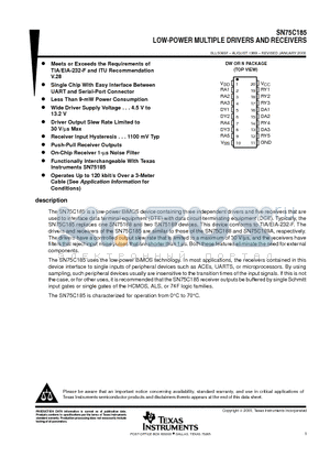 SN75C185 datasheet - LOW-POWER MULTIPLE DRIVERS AND RECEIVERS