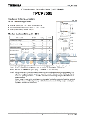 TPCP8505 datasheet - TOSHIBA Transistor Silicon NPN Epitaxial Type (PCT Process