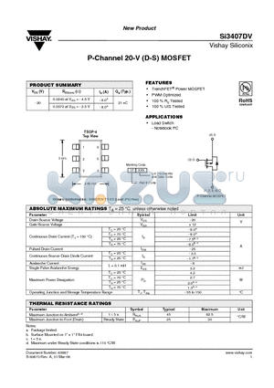 SI3407DV datasheet - P-Channel 20-V (D-S) MOSFET