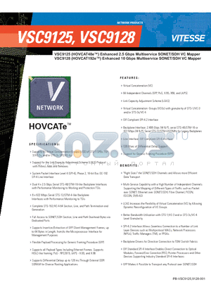 VSC9125 datasheet - Enhanced 2.5,10 Gbps Multiservice SONET/SDH VC Mapper