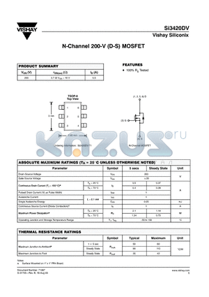 SI3420DV datasheet - N-Channel 200-V (D-S) MOSFET