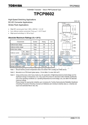 TPCP8602 datasheet - High-Speed Switching Applications DC-DC Converter Applications Strobe Flash Applications