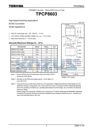 TPCP8603 datasheet - High-Speed Switching Applications DC/DC Converters Strobe Applications