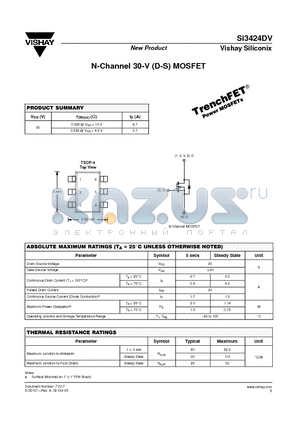 SI3424DV datasheet - N-Channel 30-V (D-S) MOSFET