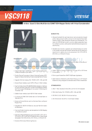 VSC9118 datasheet - 10 Gb/s / Quad 2.5 Gb/s Multi-Service SONET/SDH Mapper Device with Virtual Concatenation