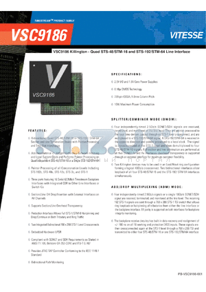 VSC9186 datasheet - VSC9186 Killington - Quad STS-48/STM-16 and STS-192/STM-64 Line Interface