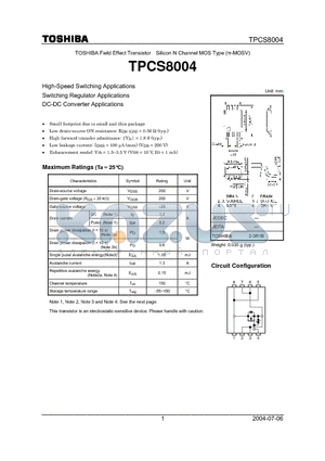 TPCS8004 datasheet - Silicon N Channel MOS Type (Pi-MOSV)