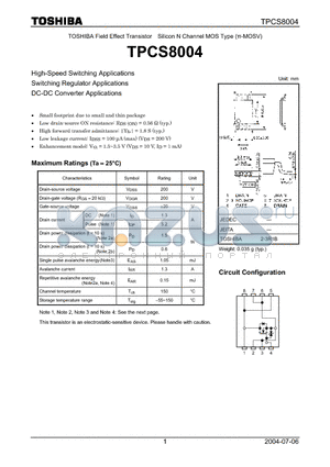 TPCS8004_07 datasheet - High-Speed Switching Applications Switching Regulator Applications DC-DC Converter Applications