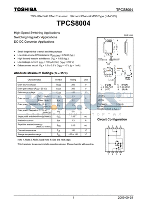 TPCS8004_09 datasheet - High-Speed Switching Applications Switching Regulator Applications DC-DC Converter Applications