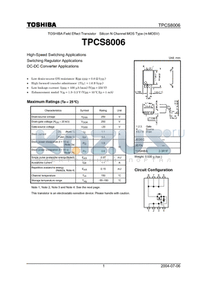 TPCS8006 datasheet - High-Speed Switching Applications