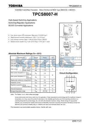 TPCS8007-H datasheet - High-Speed Switching Applications Switching Regulator Applications DC/DC Converter Applications