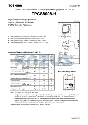 TPCS8008-H datasheet - High-Speed Switching Applications Switching Regulator Applications DC/DC Converter Applications