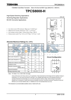 TPCS8008-H datasheet - High-Speed Switching Applications Switching Regulator Applications DC-DC Converter Applications
