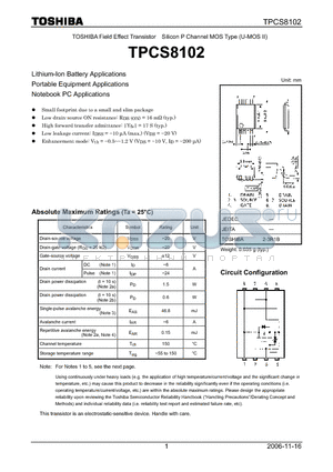 TPCS8102_06 datasheet - Lithium-Ion Battery Applications Portable Equipment Applications Notebook PC Applications